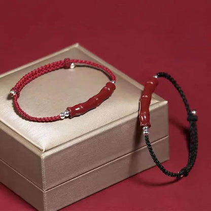 Natural Cinnabar Lucky Bracelet with Bamboo Knot & Road - through Design - STAR8S