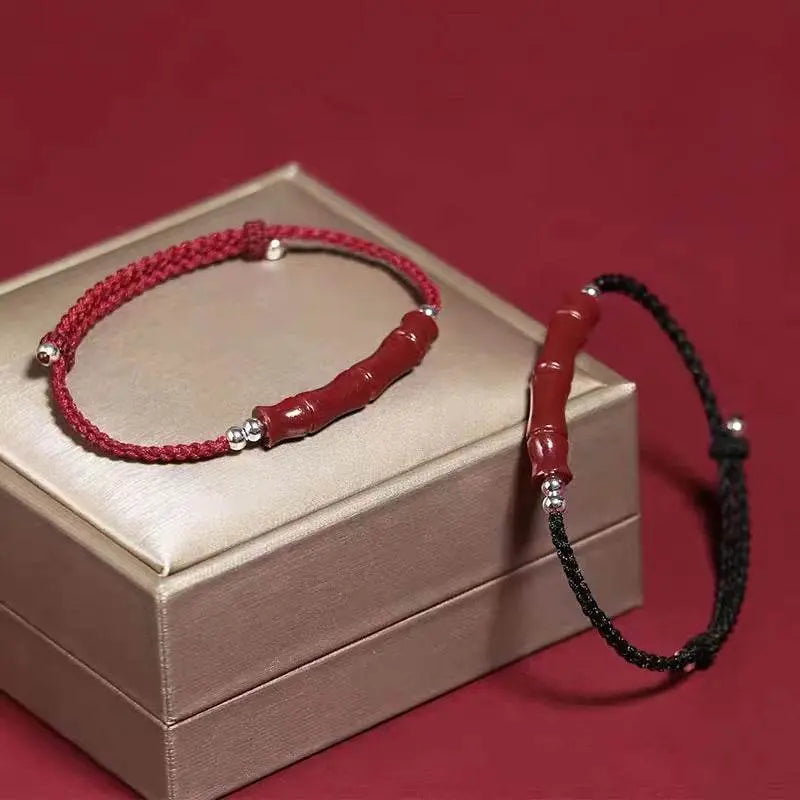 natural cinnabar lucky bracelet with bamboo knot & road - through design - star8s