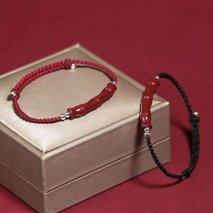 Natural Cinnabar Lucky Bracelet with Bamboo Knot & Road - through Design - STAR8S