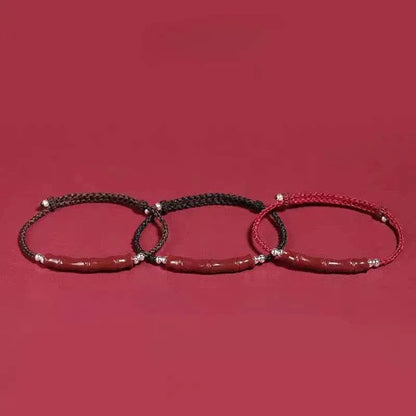 Natural Cinnabar Lucky Bracelet with Bamboo Knot & Road - through Design - STAR8S