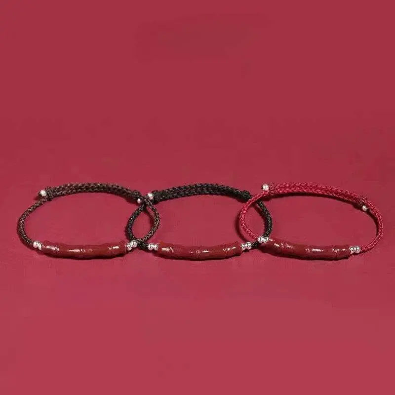 natural cinnabar lucky bracelet with bamboo knot & road - through design - star8s