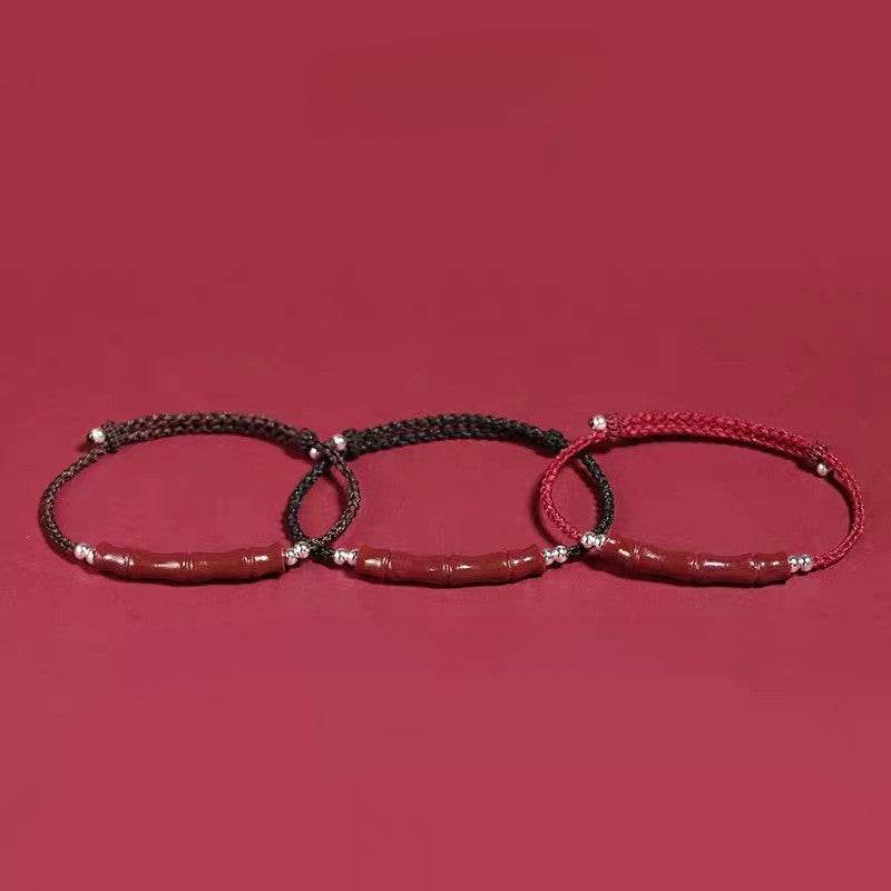 natural cinnabar lucky bracelet with bamboo knot & road - through design - star8s