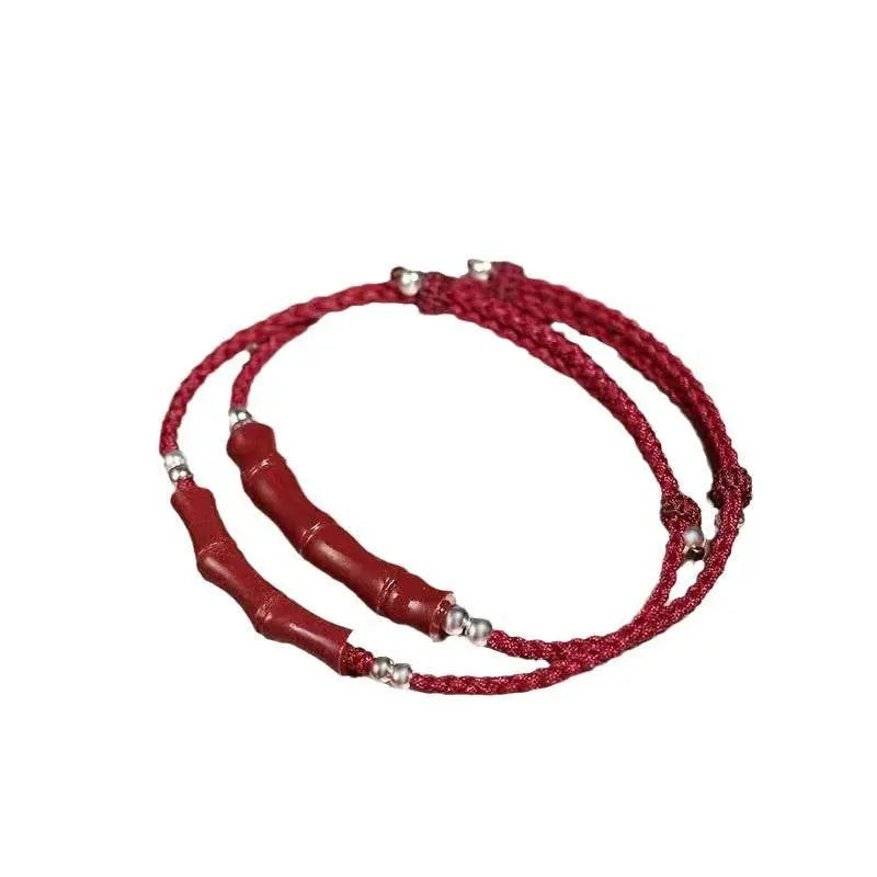 natural cinnabar lucky bracelet with bamboo knot & road - through design - star8s
