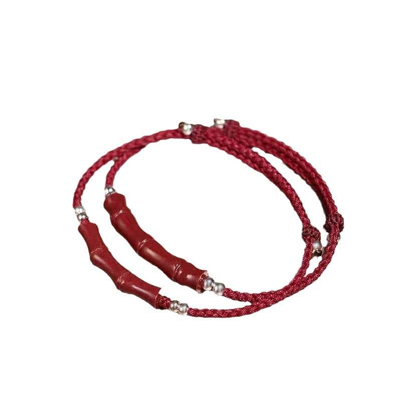 Natural Cinnabar Lucky Bracelet with Bamboo Knot & Road - through Design - STAR8S