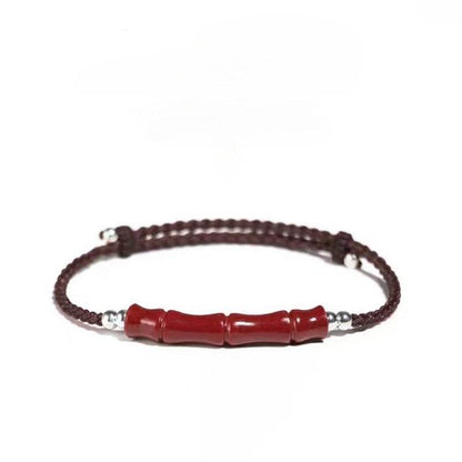 Natural Cinnabar Lucky Bracelet with Bamboo Knot & Road - through Design - STAR8S