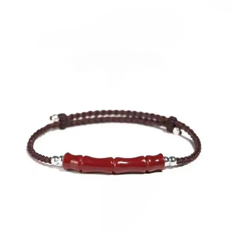 Natural Cinnabar Lucky Bracelet with Bamboo Knot & Road - through Design - STAR8S