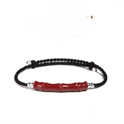 Natural Cinnabar Lucky Bracelet with Bamboo Knot & Road - through Design - STAR8S