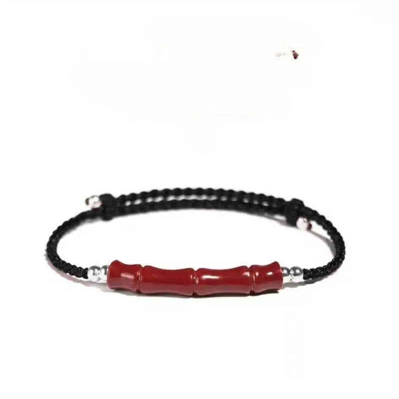 natural cinnabar lucky bracelet with bamboo knot & road - through design - star8s
