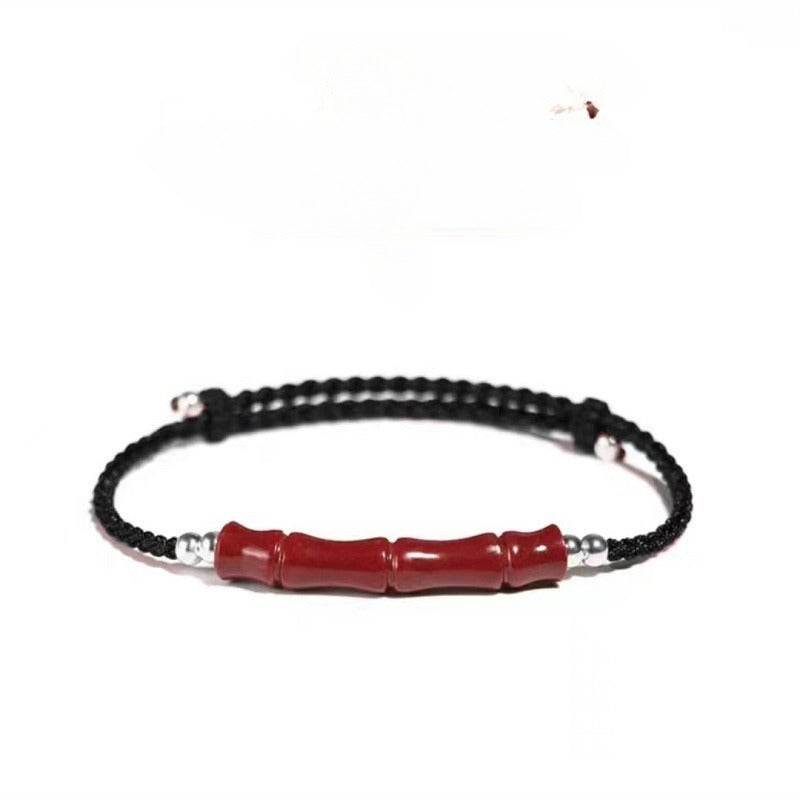 natural cinnabar lucky bracelet with bamboo knot & road - through design - star8s