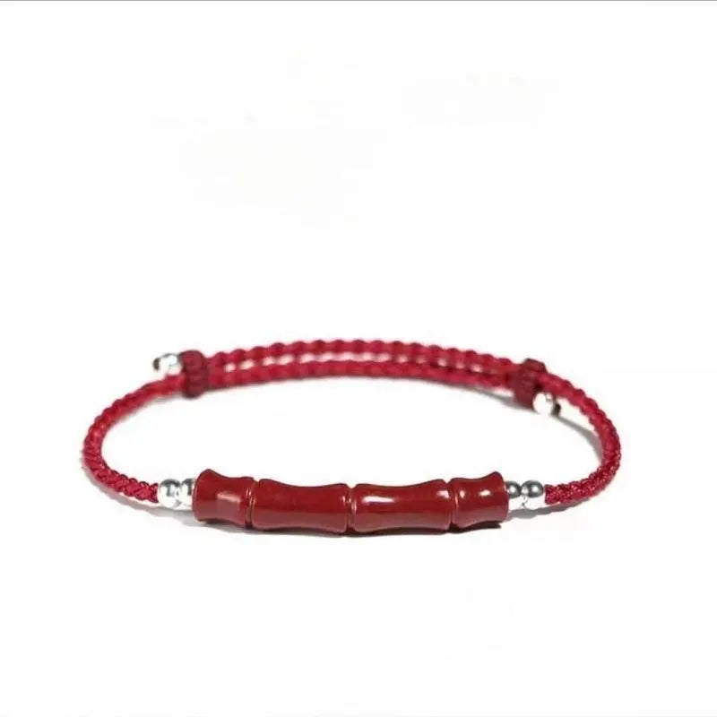 Natural Cinnabar Lucky Bracelet with Bamboo Knot & Road - through Design - STAR8S