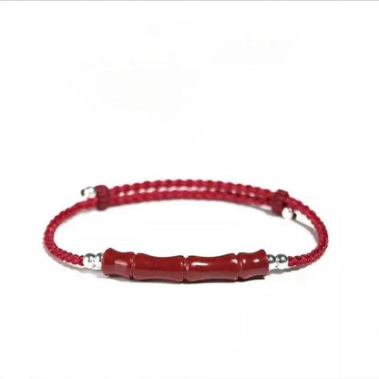 Natural Cinnabar Lucky Bracelet with Bamboo Knot & Road - through Design - STAR8S