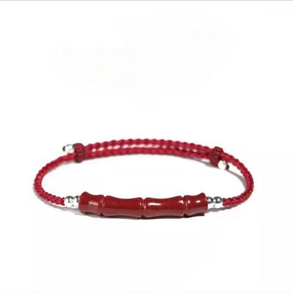 Natural Cinnabar Lucky Bracelet with Bamboo Knot & Road - through Design - STAR8S