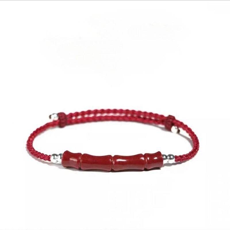 natural cinnabar lucky bracelet with bamboo knot & road - through design - star8s