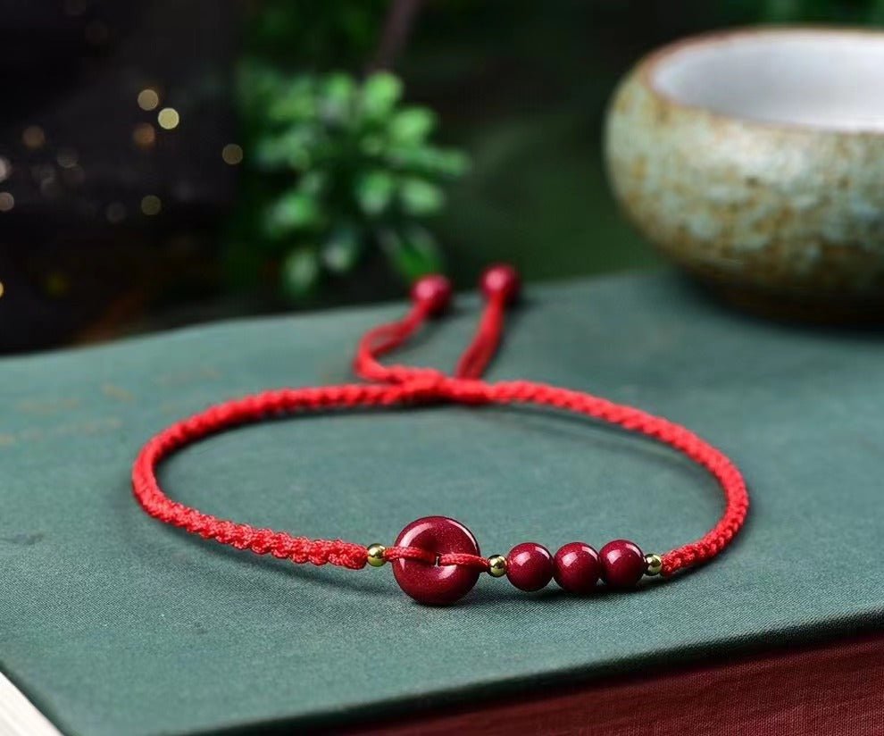 Natural Cinnabar Red Thread Anklet – Handmade Ethnic - Style Foot Chain for Women - STAR8S