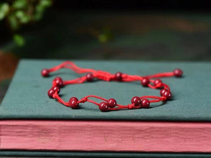 Natural Cinnabar Red Thread Anklet – Handmade Ethnic - Style Foot Chain for Women - STAR8S
