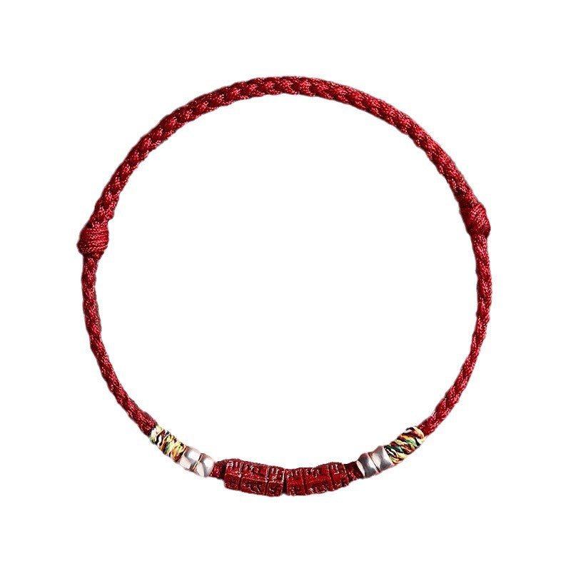 Natural Cinnabar Six Words Mantra Red String Bracelet with Pure Silver | Year of the Snake Gift for Women - STAR8S
