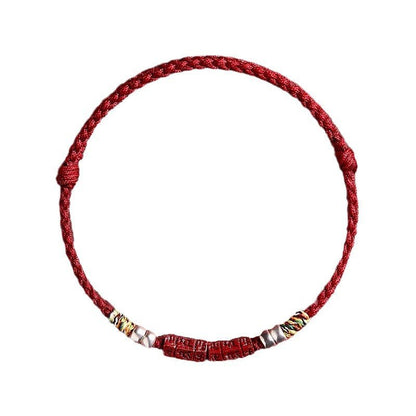 Natural Cinnabar Six Words Mantra Red String Bracelet with Pure Silver | Year of the Snake Gift for Women - STAR8S