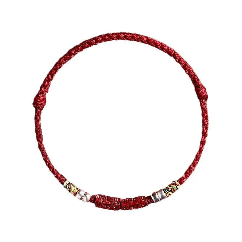 natural cinnabar six words mantra red string bracelet with pure silver | year of the snake gift for women - star8s