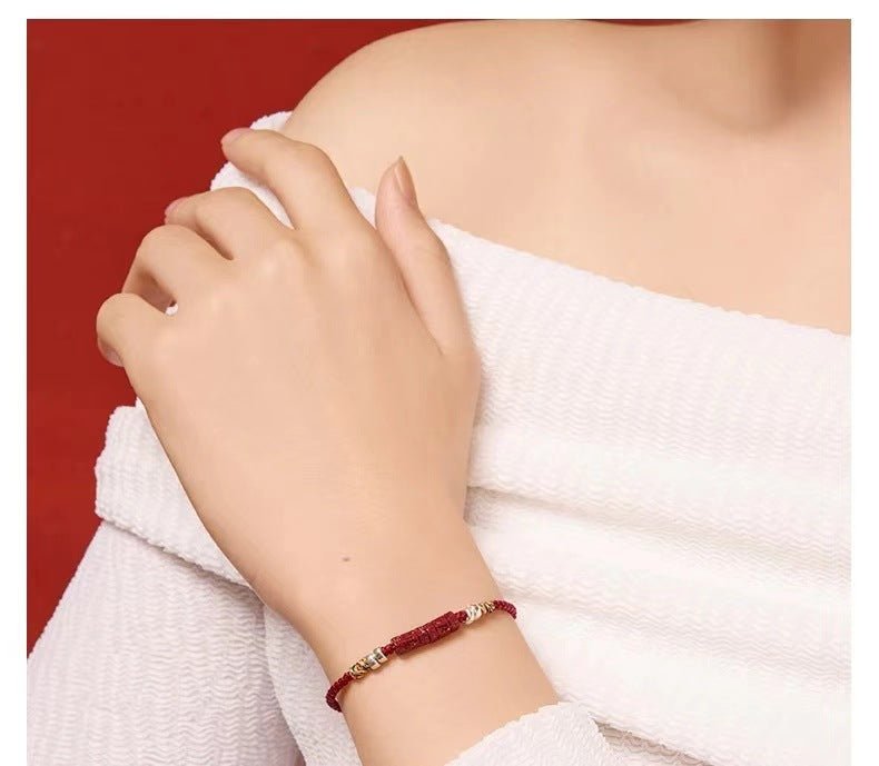 Natural Cinnabar Six Words Mantra Red String Bracelet with Pure Silver | Year of the Snake Gift for Women - STAR8S