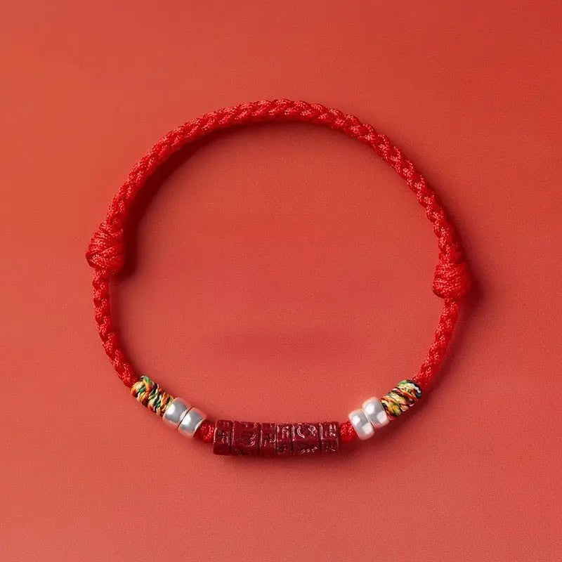 natural cinnabar six words mantra red string bracelet with pure silver | year of the snake gift for women - star8s