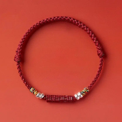 Natural Cinnabar Six Words Mantra Red String Bracelet with Pure Silver | Year of the Snake Gift for Women - STAR8S