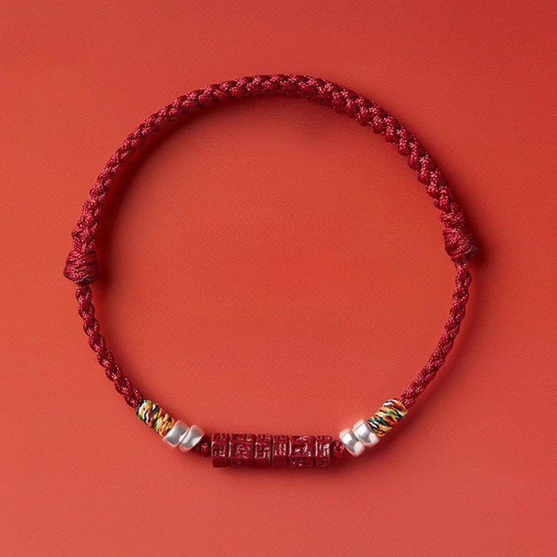 Natural Cinnabar Six Words Mantra Red String Bracelet with Pure Silver | Year of the Snake Gift for Women - STAR8S