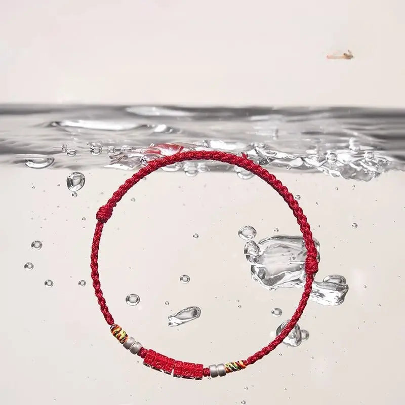 natural cinnabar six words mantra red string bracelet with pure silver | year of the snake gift for women - star8s