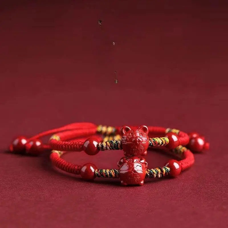Natural Cinnabar Zodiac Braided Bracelet for Dragon Boat Festival, Ideal for Girls & Babies - STAR8S