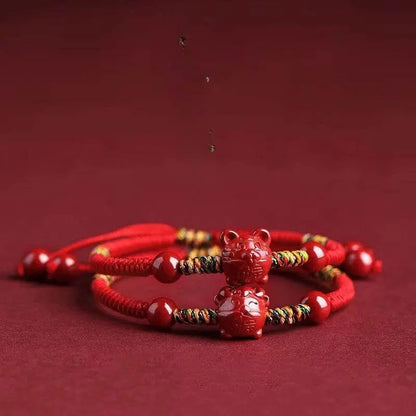 Natural Cinnabar Zodiac Braided Bracelet for Dragon Boat Festival, Ideal for Girls & Babies - STAR8S