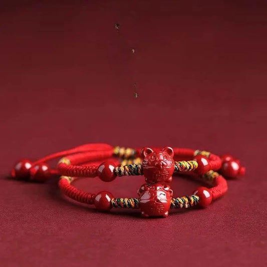 Natural Cinnabar Zodiac Braided Bracelet for Dragon Boat Festival, Ideal for Girls & Babies - STAR8S