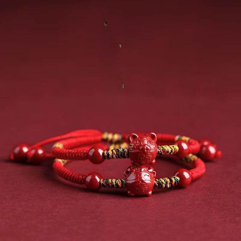 Natural Cinnabar Zodiac Braided Bracelet for Dragon Boat Festival, Ideal for Girls & Babies - STAR8S