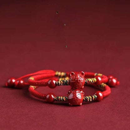 Natural Cinnabar Zodiac Braided Bracelet for Dragon Boat Festival, Ideal for Girls & Babies - STAR8S