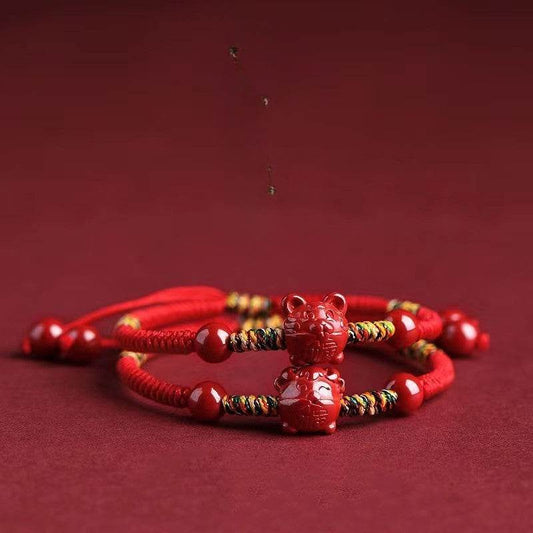 Natural Cinnabar Zodiac Braided Bracelet for Dragon Boat Festival, Ideal for Girls & Babies - STAR8S