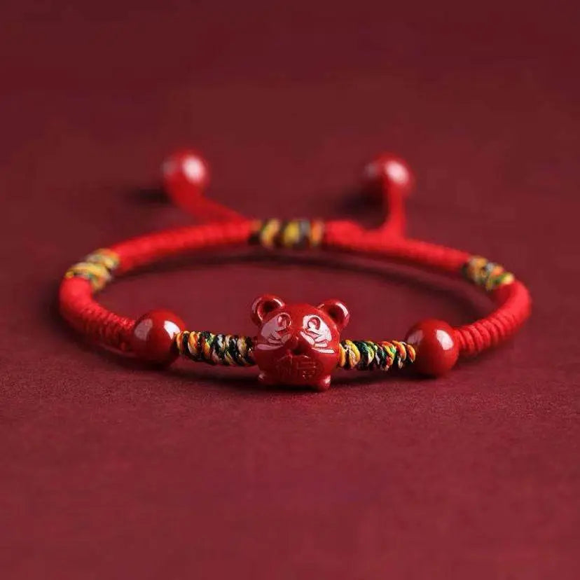 Natural Cinnabar Zodiac Braided Bracelet for Dragon Boat Festival, Ideal for Girls & Babies - STAR8S