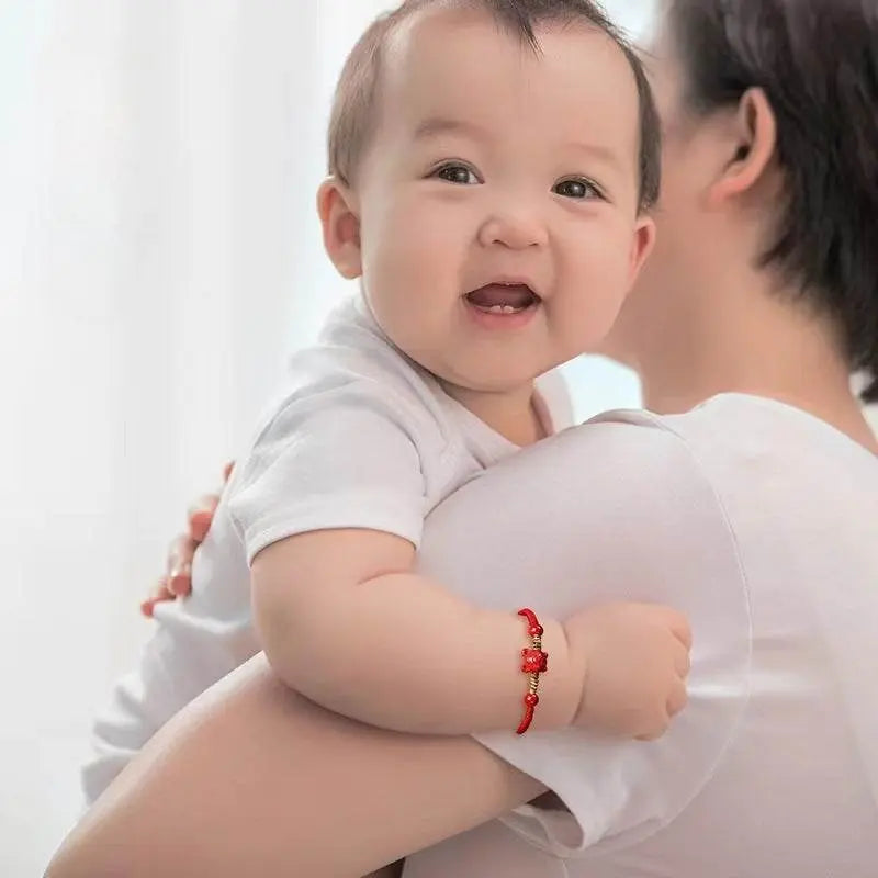 Natural Cinnabar Zodiac Braided Bracelet for Dragon Boat Festival, Ideal for Girls & Babies - STAR8S