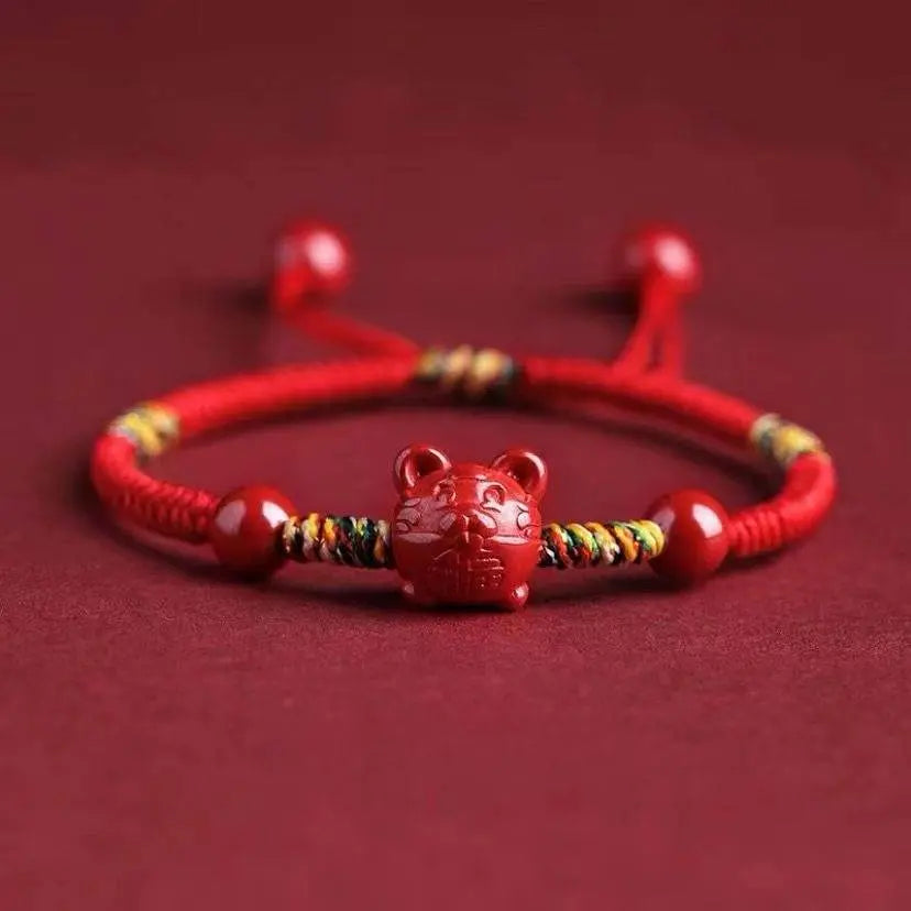 Natural Cinnabar Zodiac Braided Bracelet for Dragon Boat Festival, Ideal for Girls & Babies - STAR8S