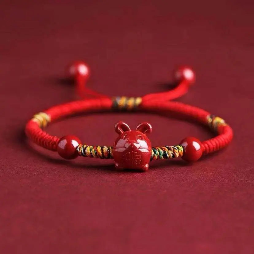 natural cinnabar zodiac braided bracelet for dragon boat festival, ideal for girls & babies - star8s