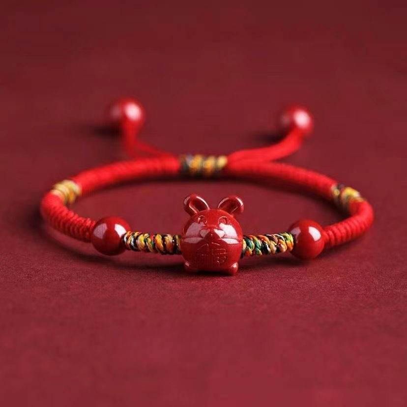 Natural Cinnabar Zodiac Braided Bracelet for Dragon Boat Festival, Ideal for Girls & Babies - STAR8S