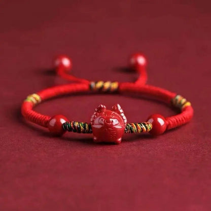 Natural Cinnabar Zodiac Braided Bracelet for Dragon Boat Festival, Ideal for Girls & Babies - STAR8S