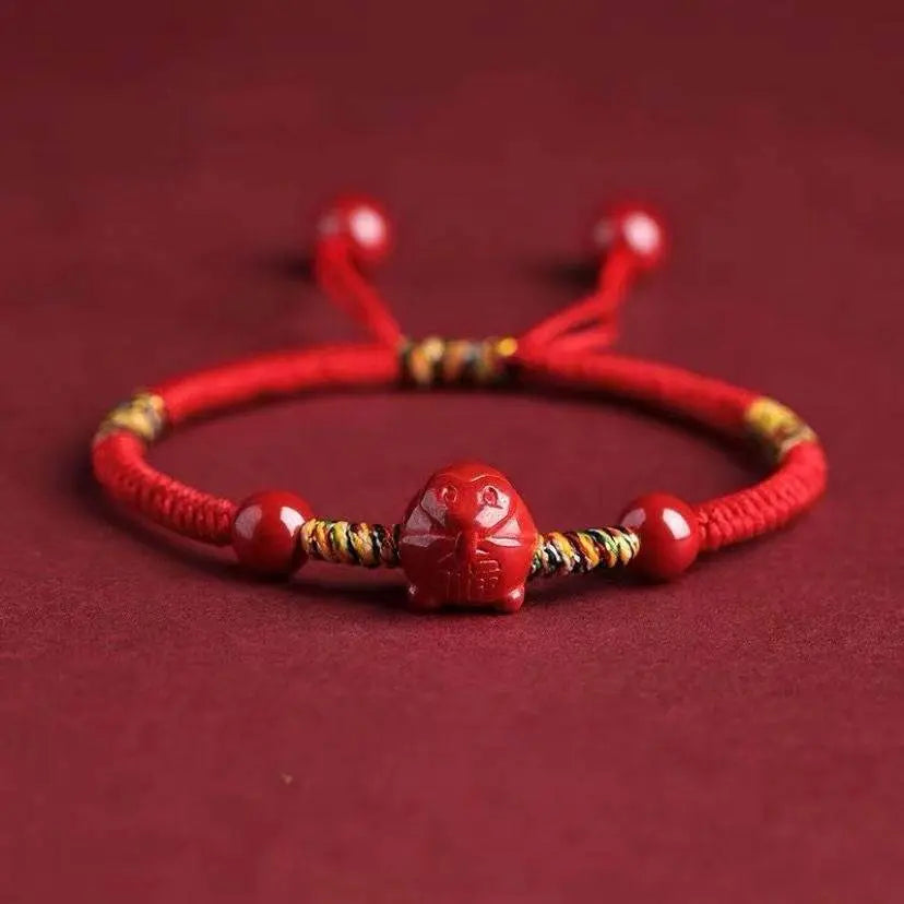 Natural Cinnabar Zodiac Braided Bracelet for Dragon Boat Festival, Ideal for Girls & Babies - STAR8S