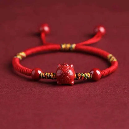 Natural Cinnabar Zodiac Braided Bracelet for Dragon Boat Festival, Ideal for Girls & Babies - STAR8S