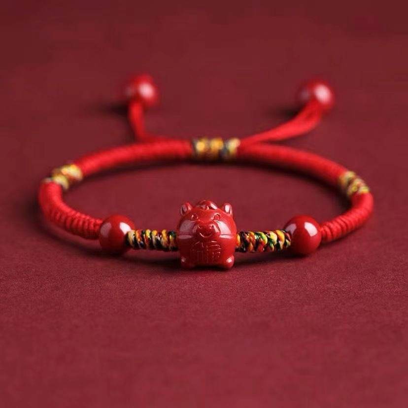 natural cinnabar zodiac braided bracelet for dragon boat festival, ideal for girls & babies - star8s