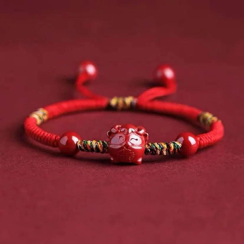 natural cinnabar zodiac braided bracelet for dragon boat festival, ideal for girls & babies - star8s