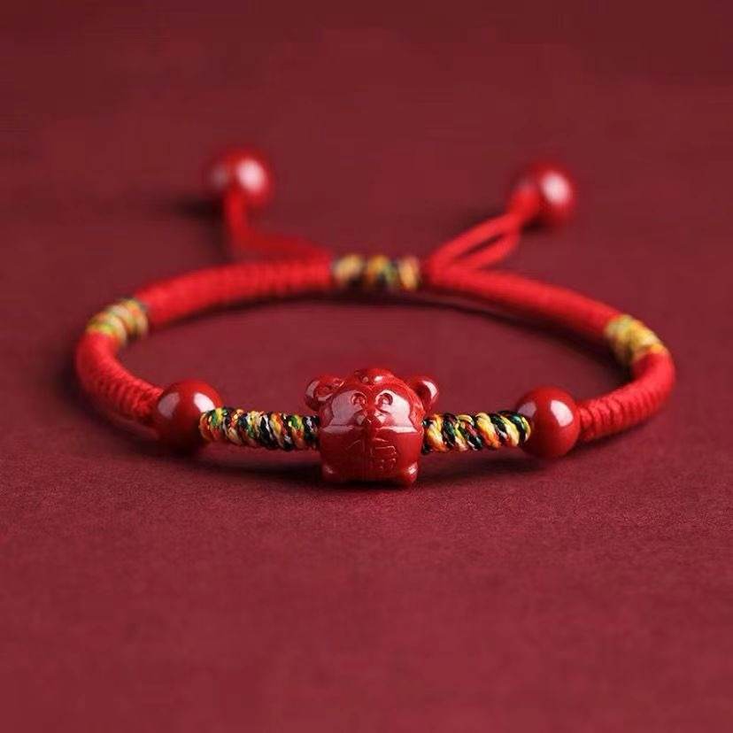 natural cinnabar zodiac braided bracelet for dragon boat festival, ideal for girls & babies - star8s