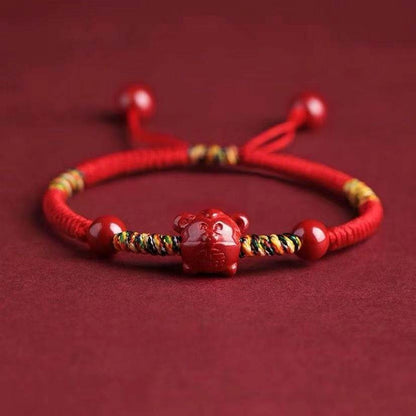 Natural Cinnabar Zodiac Braided Bracelet for Dragon Boat Festival, Ideal for Girls & Babies - STAR8S