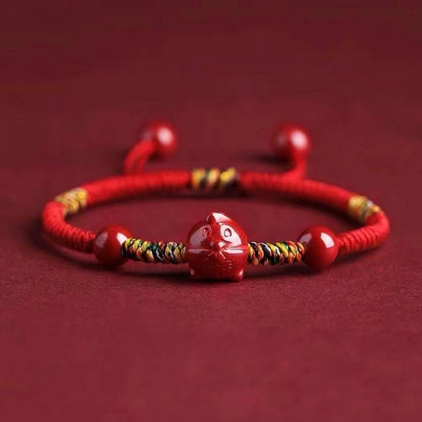 Natural Cinnabar Zodiac Braided Bracelet for Dragon Boat Festival, Ideal for Girls & Babies - STAR8S