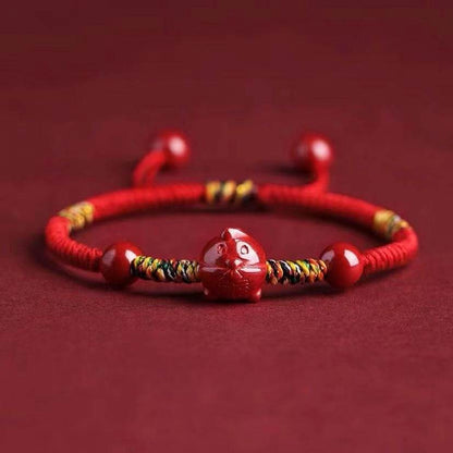 Natural Cinnabar Zodiac Braided Bracelet for Dragon Boat Festival, Ideal for Girls & Babies - STAR8S