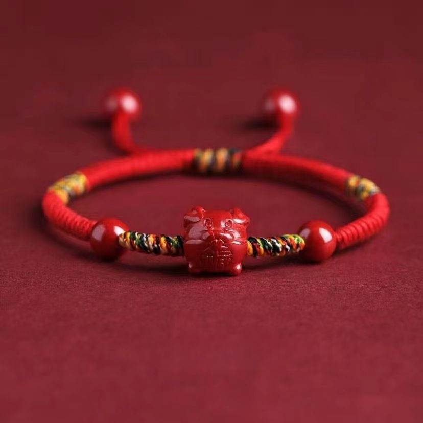 natural cinnabar zodiac braided bracelet for dragon boat festival, ideal for girls & babies - star8s