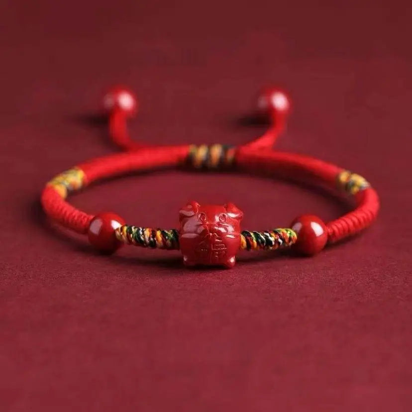 natural cinnabar zodiac braided bracelet for dragon boat festival, ideal for girls & babies - star8s