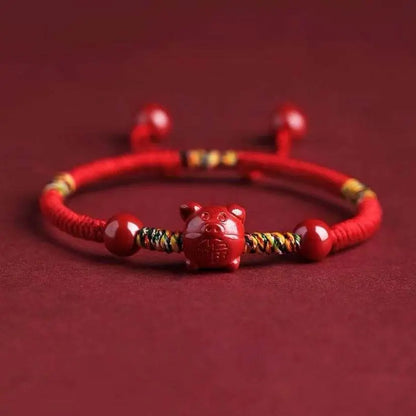 Natural Cinnabar Zodiac Braided Bracelet for Dragon Boat Festival, Ideal for Girls & Babies - STAR8S